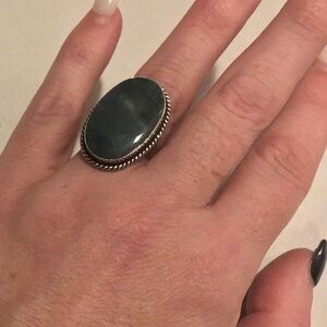 Oval Stone Sterling Silver Ring Adjustable Size